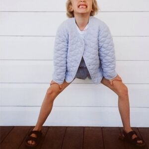 Zara Girls Quilted Jacket Size 11-12 Pale Blue Pockets Like Nre